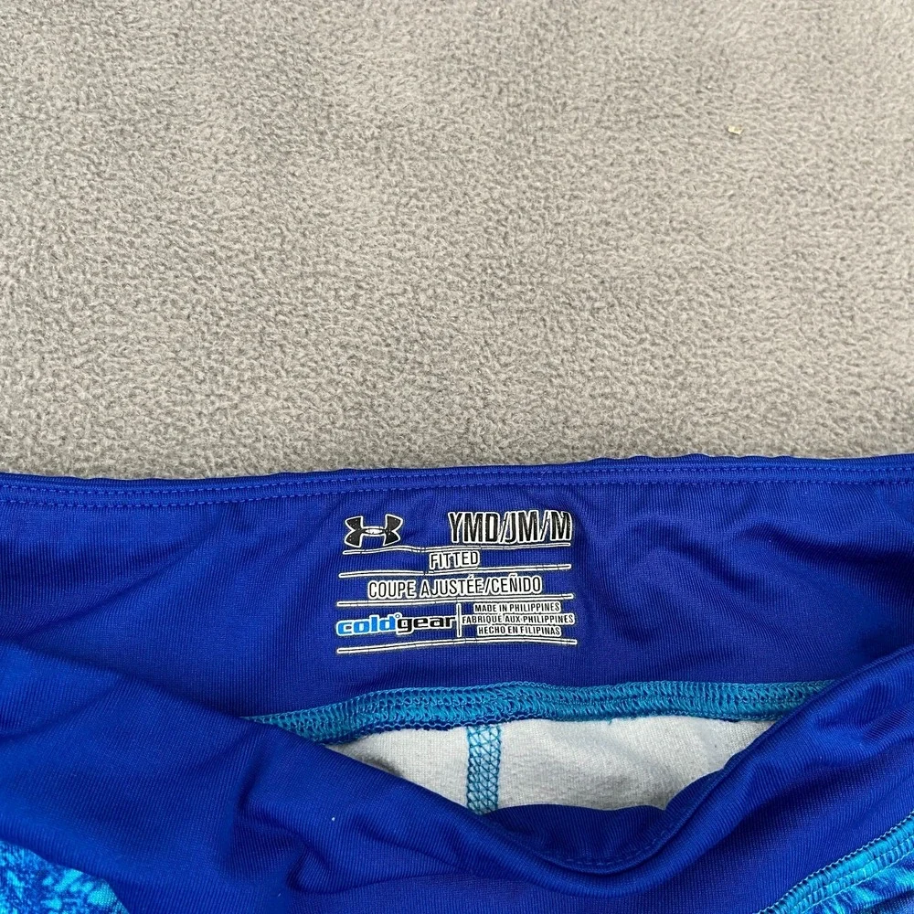 Under Armour Coldgear Leggings Youth Medium Blue Abstract Skinny Leg Athleisure